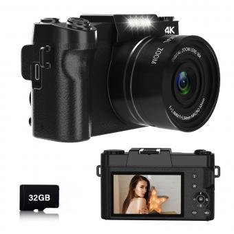 Digitalkamera für Fotografie 4K 56MP Vlogging Kamera für YouTube mit 16X Digitalzoom, 32GB TF Karte