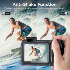 33ft/10m vanntett kamera 4K 48MP HD-bilder og -videoer med dobbelskjerm for snorkling, surfing, svømming, vanntett kamera for barn, voksne, inkluderer EVA-oppbevaringsetui og stativ, svart