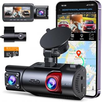 3-Channel Dash Cam Front and Rear Inside 4K 5G WiFi GPS Night Vision G-Sensor Kentfaith