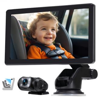 Cámara de Auto para Bebés con Pantalla de 7 Pulgadas, Cámara 2K HD, Visión Nocturna y Zoom 3X