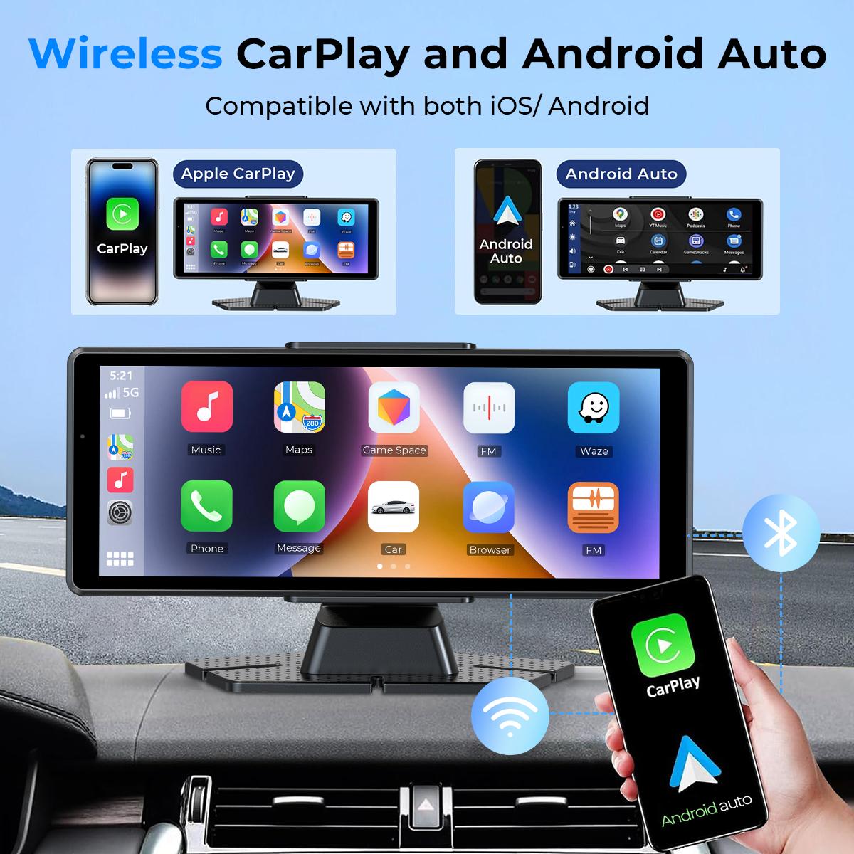 8" Wireless CarPlay Screen Android Auto Car Stereo with 1080P Backup