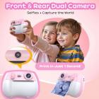 Câmera Instantânea para Crianças com Impressão de Fotos Coloridas, Selfie Duplo Frontal e Traseiro, Vídeo HD 1080P para 3-12 Anos, Rosa, Kentfaith