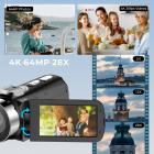 Câmera de Vídeo 4K, Fotos de 64MP, Conexão WiFi, Zoom 28X, Microfone Sem Fio, NV em Cores Completas, Kentfaith