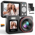 4K 64MP Câmera Digital Tela Dupla para Selfie, Zoom 18X, Cartão 32GB & 2 Baterias para Iniciantes YouTube Vlog, Kentfaith