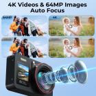 4K 64MP Câmera Digital Tela Dupla para Selfie, Zoom 18X, Cartão 32GB & 2 Baterias para Iniciantes YouTube Vlog, Kentfaith