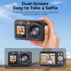 4K 64MP Câmera Digital Tela Dupla para Selfie, Zoom 18X, Cartão 32GB & 2 Baterias para Iniciantes YouTube Vlog, Kentfaith
