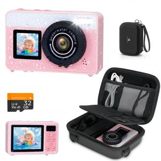 Fotocamera Subacquea per Bambini 4K 48MP, Impermeabile 3M, Doppio Schermo, per Snorkeling e Nuoto, Include Custodia EVA, Kentfaith