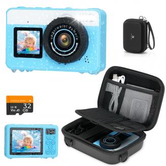 Fotocamera Subacquea per Bambini 4K 48MP, Impermeabile 3M, Doppio Schermo, per Snorkeling e Nuoto, Include Custodia EVA, Kentfaith