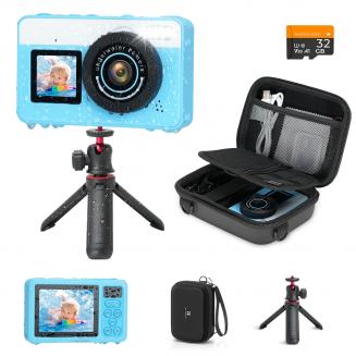 Fotocamera Subacquea per Bambini 4K 48MP, 3M Impermeabile, Doppio Schermo, per Snorkeling Nuoto, Include Custodia EVA, Treppiede, Kentfaith