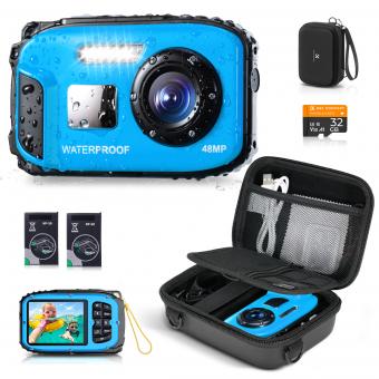 Underwater Camera for Kids 4K 48MP, 10FT/3M Vanntett, Dobbeltskjerm, for snorkling svømming Kentfaith