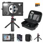 5K 75MP Fotocamera Digitale Compatta, 3 Lenti Zoom 12X Autofocus per Vlogging YouTube, Treppiede Compatto, Borsa per Fotocamera, Scheda 32GB 2 Batterie, Kentfaith