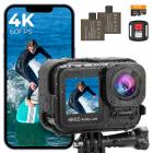 4K60FPS 48MP 66FT Водонепроницаемая экшн-камера без чехла, с двумя экранами, картой памяти 64GB, EIS, Wi-Fi пультом дистанционного управления, Kentfaith