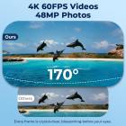4K60FPS 48MP 66FT Водонепроницаемая экшн-камера без чехла, с двумя экранами, картой памяти 64GB, EIS, Wi-Fi пультом дистанционного управления, Kentfaith