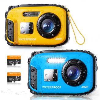 Vattentät digitalkamera för barn, vuxna 16FT/5M undervattens 48MP för snorkling simning Kentfaith