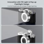 4K 64MP digitalt kamera for fotografering, blits + linsefyllingslys, autofokus, webkamera, 180° vippeskjerm, for vlogging, Youtube, reising, Kentfaith