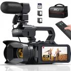 6K Video Camera Camcorder 64MP Photos, Built-in WiFi, 4in Flip Touchscreen, IR Night Vision, Mic & 64GB Card Included, for Vlogging, Filmmaking, Kentfaith