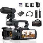 6K Video Camera Camcorder 64MP Photos, Built-in WiFi, 4in Flip Touchscreen, IR Night Vision, Mic & 64GB Card Included, for Vlogging, Filmmaking, Kentfaith