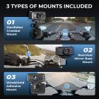 2.7K Motorcycle Dash Cam with 140° Wide Angle, Built-in WiFi, USB Power, Emergency Lock, 3 Types of Mounts, Kentfaith