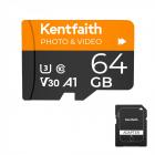 64GB Cartão Micro SD U3/V30/A1 com Adaptador, Cartão de Memória para Câmeras, Borescópios, Microscópios, Óculos de Visão Noturna, Kentfaith