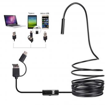 Kabellose USB-Inspektionskamera, wasserdichte Endoskop-Inspektionskamera mit 6 LED-Leuchten, 3-in-1-HD-Endoskopkamera, geeignet für PC, Laptop, Computer, Android