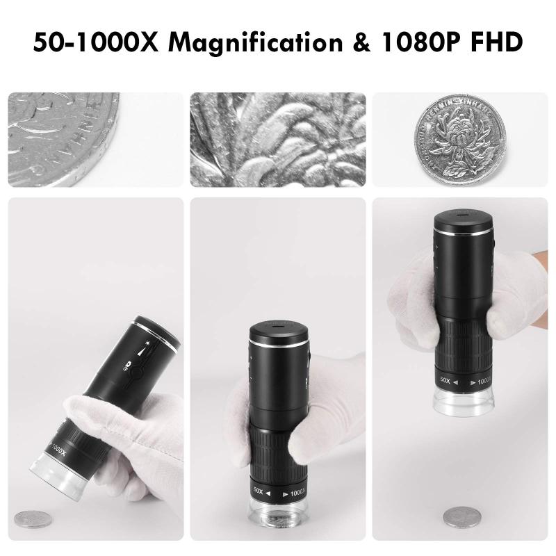 Stereo microscope with built-in illumination for 3D visualization of coin features.