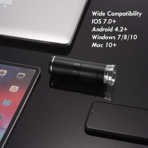 720P USB WiFi portátil Mini cámara de Aumento de Mano 50X-1000X Windows Lightswim Microscopio Digital inalámbrico iPhone 8 Luces LED Compatible con teléfono Inteligente Android Tableta Blanco 