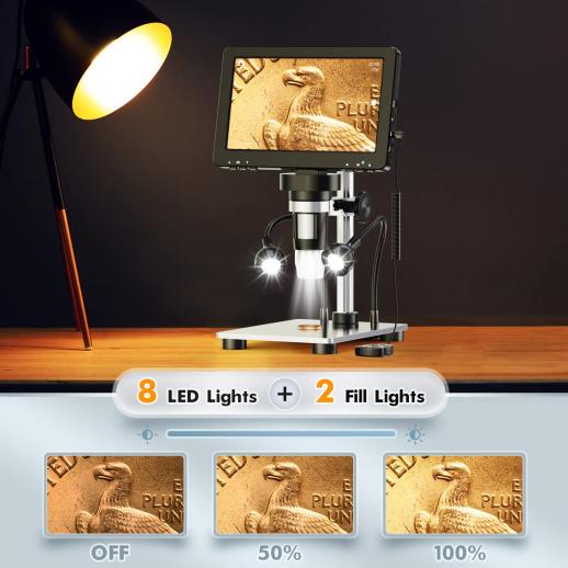 Microscopio digitale LCD, display IPS da 7, microscopio biologico 1080P,  ingrandimento 50x-2000X, con doppia lente, 11 luci LED regolabili,  fotocamera da 12 MP, compatibile con Windows/Mac OS - K&F Concept