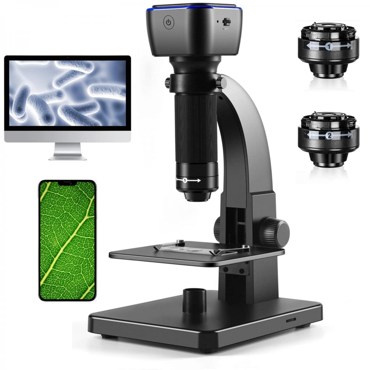Kit de microscopio para principiantes 40X-1000X para niños y estudiantes,  luces LED duales y capacidad inalámbrica, microscopios monoculares