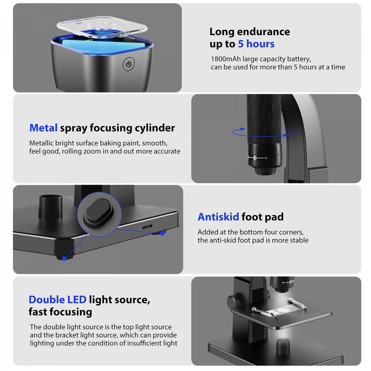 2000X digitalt mikroskop 500W piksler, HD Visual WiFi digitalmikroskop, bærbart elektronmikroskop med 11 LED-lys, kompatibelt med iOS og Android Windows MacOS