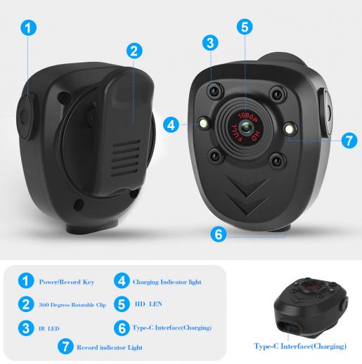 Mini cámara de cuerpo Clip Cámaras de seguridad portátiles Cámara de  bolsillo portátil 1080p Grabadora de video