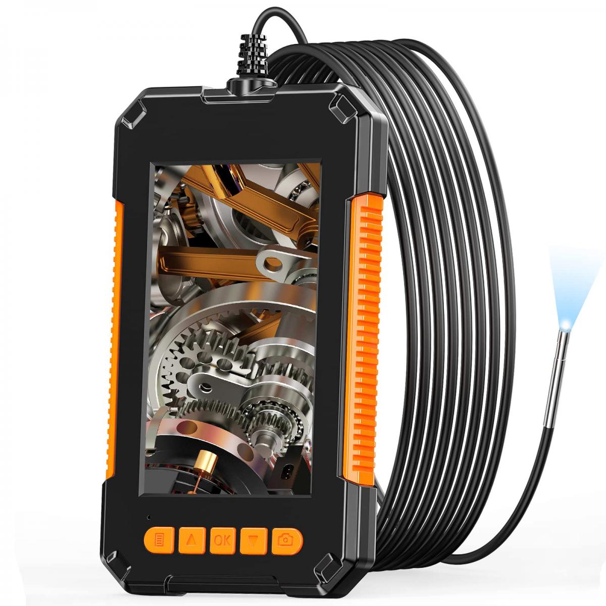 Endoscopio industriale Telecamera per ispezione endoscopia da 8 mm, Schermo  HD da 4,3 pollici Telecamera a serpente 1080P con luci LED(8 mm, 5 m/16,4  piedi) Arancione - K&F Concept