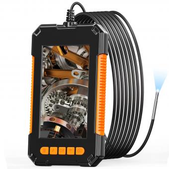 K&F Concept Endoscopio Cámara de Inspección Boroscópica 8mm, 5m Cámara Endoscópica Industrial con Pantalla HD 1080P, Luces LED, Cable Semi Rígido para Inspección de Automóviles, Motores, Drenajes (8mm/4.3 Pulgadas, 5m)