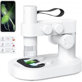 Microscopio inalámbrico con cámara WiFi 2 en 1 para niños, microscopio digital USB portátil de mano 8 luces LED con diapositivas