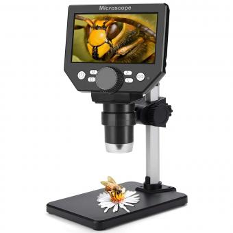 Microscopio Digital USB de 4.3 Pulgadas LCD, 8MP, Aumento 1-1000x, Microscopio Portátil Digital Grabable en Vídeo, 8 Luces LED, Microscopio Recargable para Reparación de Circuitos Impresos