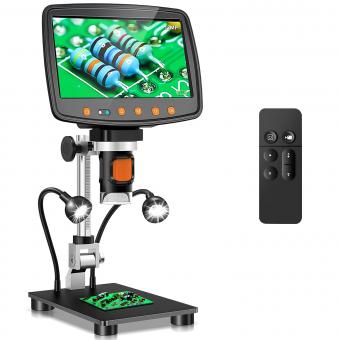 7-Zoll-Digitalmikroskop 50- bis 1000-fache Vergrößerung, unterstützt HDMI-Ausgang, kann Bilder und Videos aufnehmen, digitales Mikroskop mit Metallständer, 12 MP Ultrapräzisions-Kamerasensor, kompatibel mit Windows/Mac