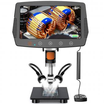 Microscopio Digital LCD de 9 Pulgadas, Microscopio de Monedas de 1000 Aumentos con Cámara de 12MP, Mando a Distancia con Cable