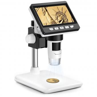 4,3-Zoll-LCD-Digitalmikroskop, 50- bis 1000-fache Vergrößerung, USB-Mikroskop für Erwachsene und Kinder mit 8 einstellbaren LED-Leuchten, kompatibel mit Windows/Mac iOS
