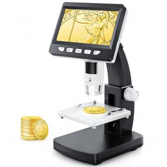 Mikroskop, 4,3-Zoll LCD Digital Mikroskop, 50X-1000X Vergrößerung, USB Mikroskop für Erwachsene & Kinder mit 8 einstellbaren LEDs, kompatibel mit Windows/Mac