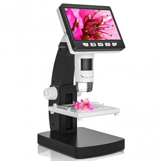 4,3-Zoll-LCD-Digitalmikroskop, 50- bis 1000-fache Vergrößerung, USB-Mikroskop für Erwachsene und Kinder mit 8 einstellbaren LEDs, kompatibel mit Windows/Mac iOS
