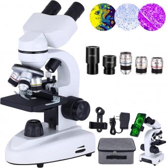 Microscopio Binocular Compuesto, Oculares WF10x y WF25x, Aumentos 40x-1000x, Iluminación LED, Adecuado para Adultos y Estudiantes de Laboratorio