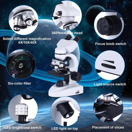 Microscope Binoculaire, Microscope Composé de Laboratoire - Double Led/10  Spécimens, Microscope Optique Binoculaire HD pour Laboratoire