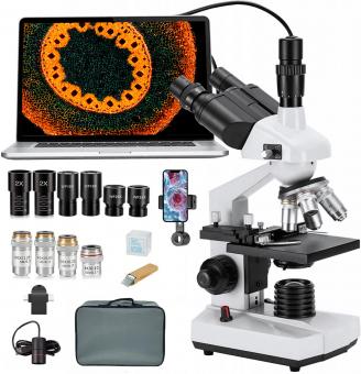 Microscope optique lumière trinoculaire Composé, grossissement 40x - 5000x, avec oculaire électronique et support mécanique, oculaire wf10x et wf25x, Abay spot,  Microscope scolaire, Éducation, Kentfaith 