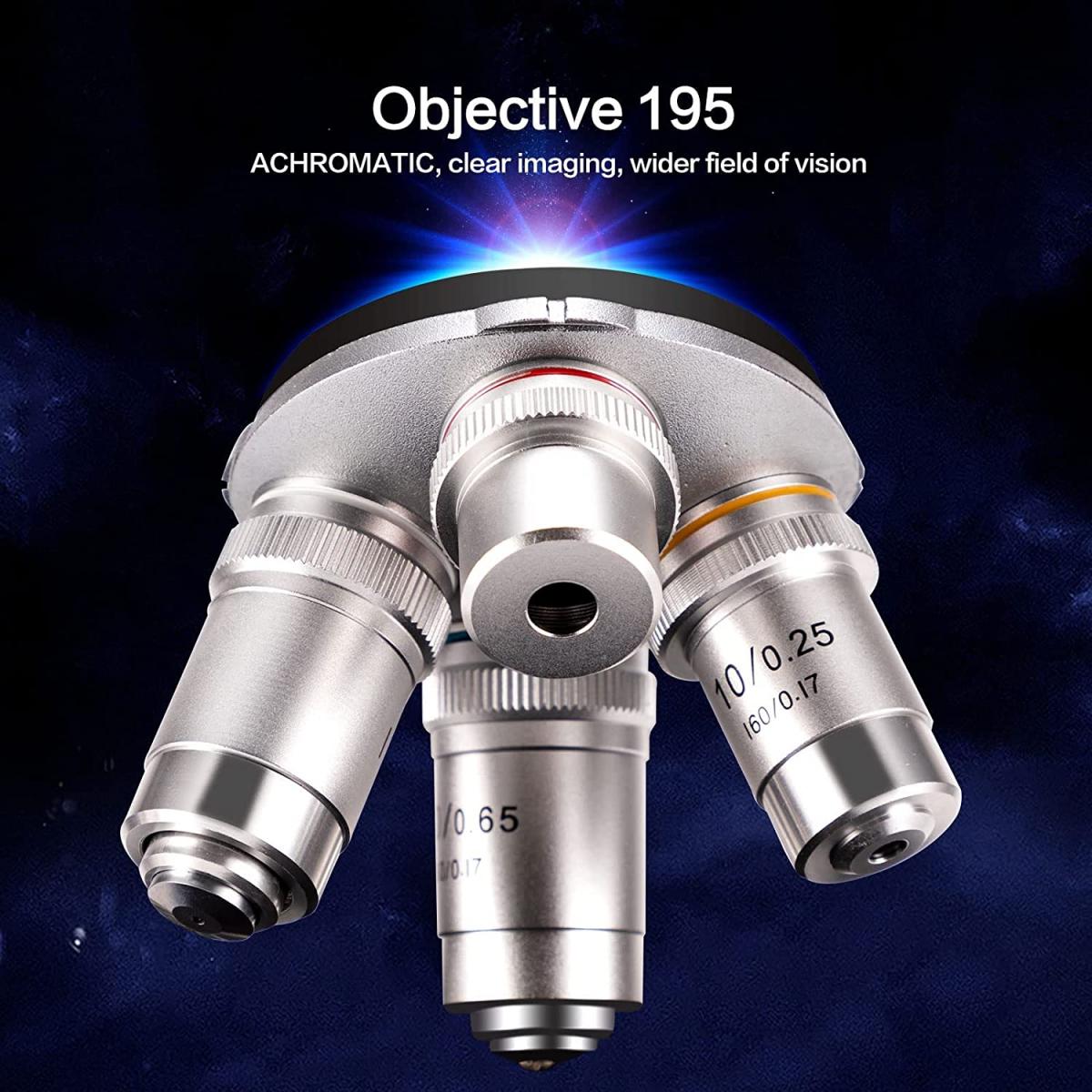 Composite three eye optical microscope, 40X5000X magnification, with