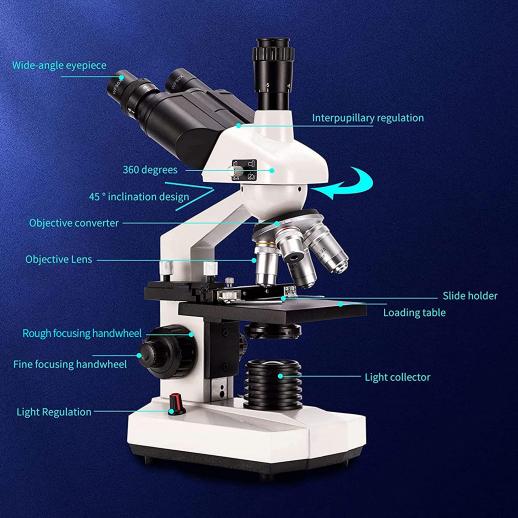 Microscope optique monoculaire pour adultes, grossissement 40x - 2000x,  double éclairage LED, microscope haute définition portatif scientifique à  haute densité, observation des bactéries acariennes, maison - K&F Concept