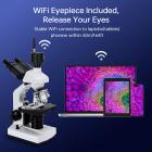 40X-5000X Trinokulært Mikroskop med WiFi Elektrisk Okular & Mekanisk Scene, WF10X + WF25X Okularer, Abbe Kondenser, Kentfaith