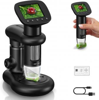 Microscope numérique portable avec écran LCD de 2 pouces 1000X microscope de poche pour enfants avec 8 lumières LED microscope portable pour adultes avec support