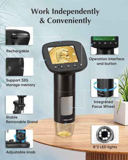 Microscope numérique LCD 9 pouces, microscope grossissant 1000X avec caméra  12 MP, micro microscope de soudage pour adultes, télécommande filaire,  compatible Windows/Mac OS - K&F Concept