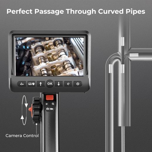 K & F Concept 0,15 pouces / 3,9 mm minimum, endoscope 5 pouces Split Screen  caméra serpentine articulée bidirectionnelle, caméra d'inspection avec  lampe pour la mécanique domestique automobile - 6.6ft - K&F Concept