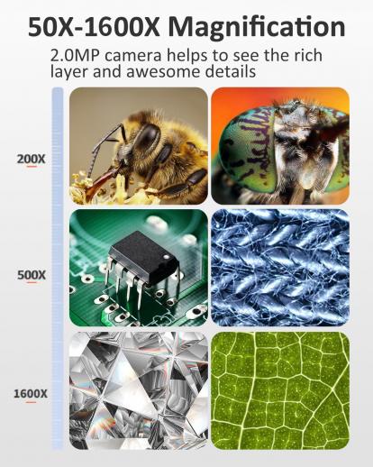 Appareil photo de microscope numérique portatif, 50x - 1600x