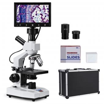 Microscopio Compuesto Biológico 0-50℃/32-122℉ Temperatura Constante con Pantalla de 7 Pulgadas, Aumento 40X-2500X